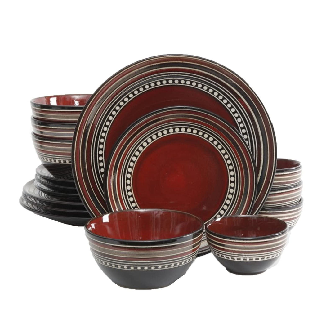 Cafe 16-Piece Double Bowl Red Dinnerware Set Black Geometric Modern Contemporary