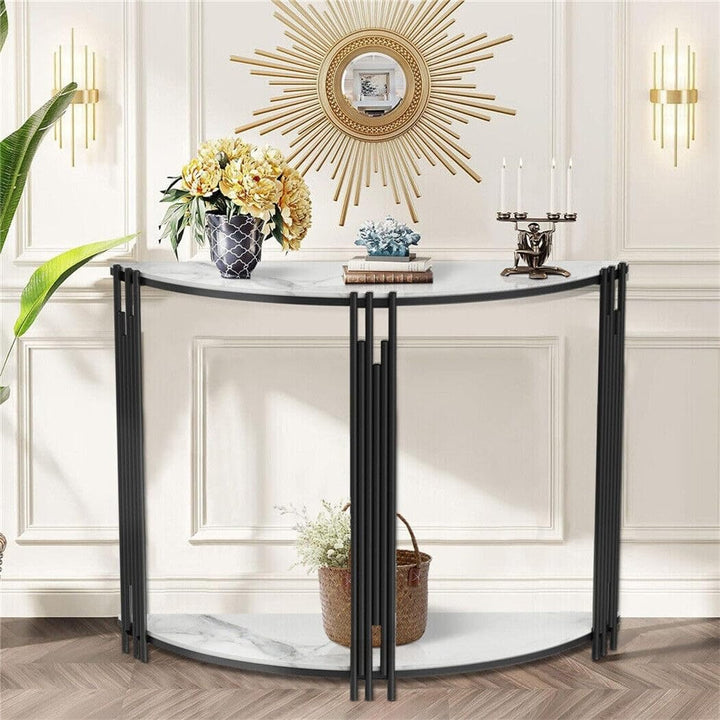 Modern Half Moon Console Table Hallway Side 2-Tier White Classic Semi-Circle