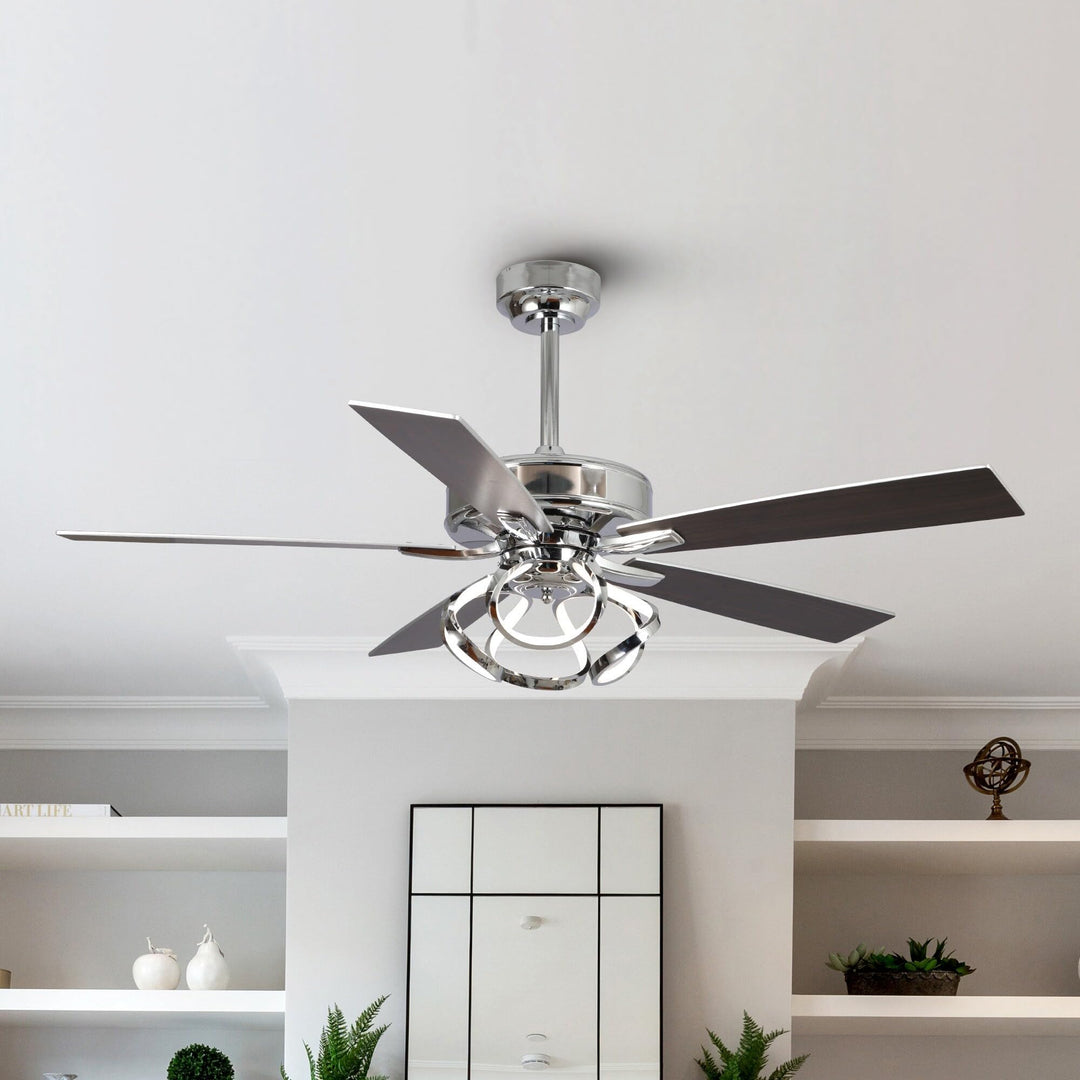 52" Reversible 5-Blade Chrome Dimmable Led Ceiling Fan with Remote Brown - Diamond Home USA