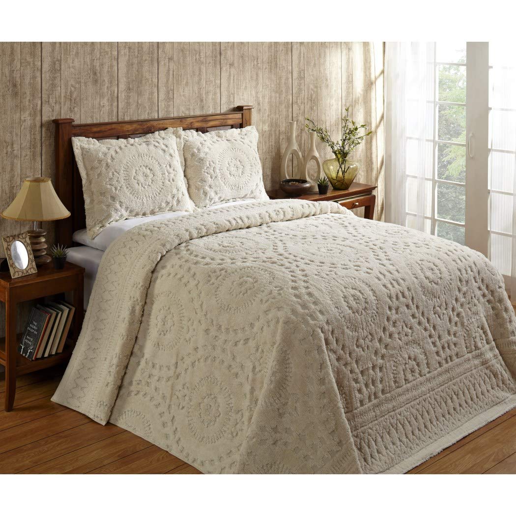 1 Piece Natural Oversized Chenille Bedspread King Coastal Solid Color Natural - King