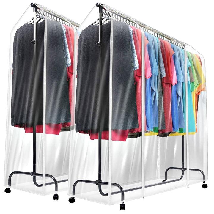 6 Ft Transparent Clothes Rail Cover Coat Hanger Protector Storage Set of 2