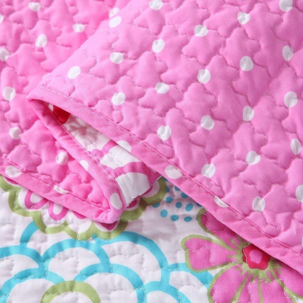 3 Piece Girls Pretty Quilt Set Floral Themed