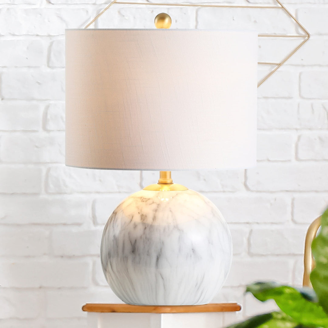 Mia 21.5" Marble Resin Led Table Lamp White/Brass Gold White Glam Mid-Century