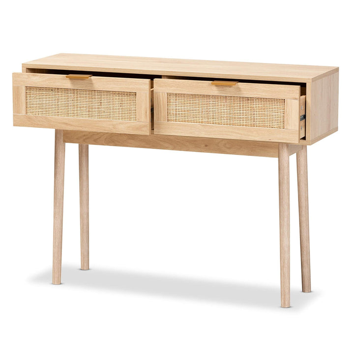 Baird Light Oak Brown Finished Wood and Rattan 2-Drawer Console Table - Diamond Home USA