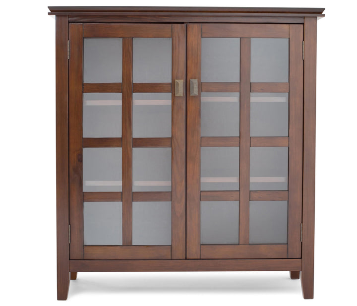 SIMPLIHOME Artsan SOLID WOOD 38 Inch Wde Transtonal Medum Storage Cabnet Russet Brown