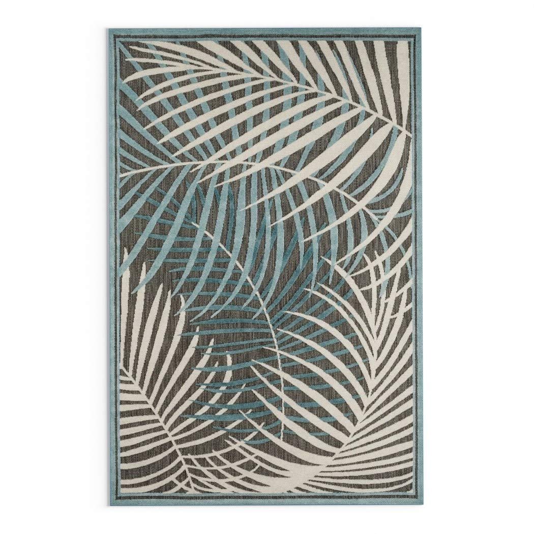 N&T 5x7'6 Teal Blue Tropical Area Rug Rectangle Shaped Indoor White Black Teal - 5' x 7'6'