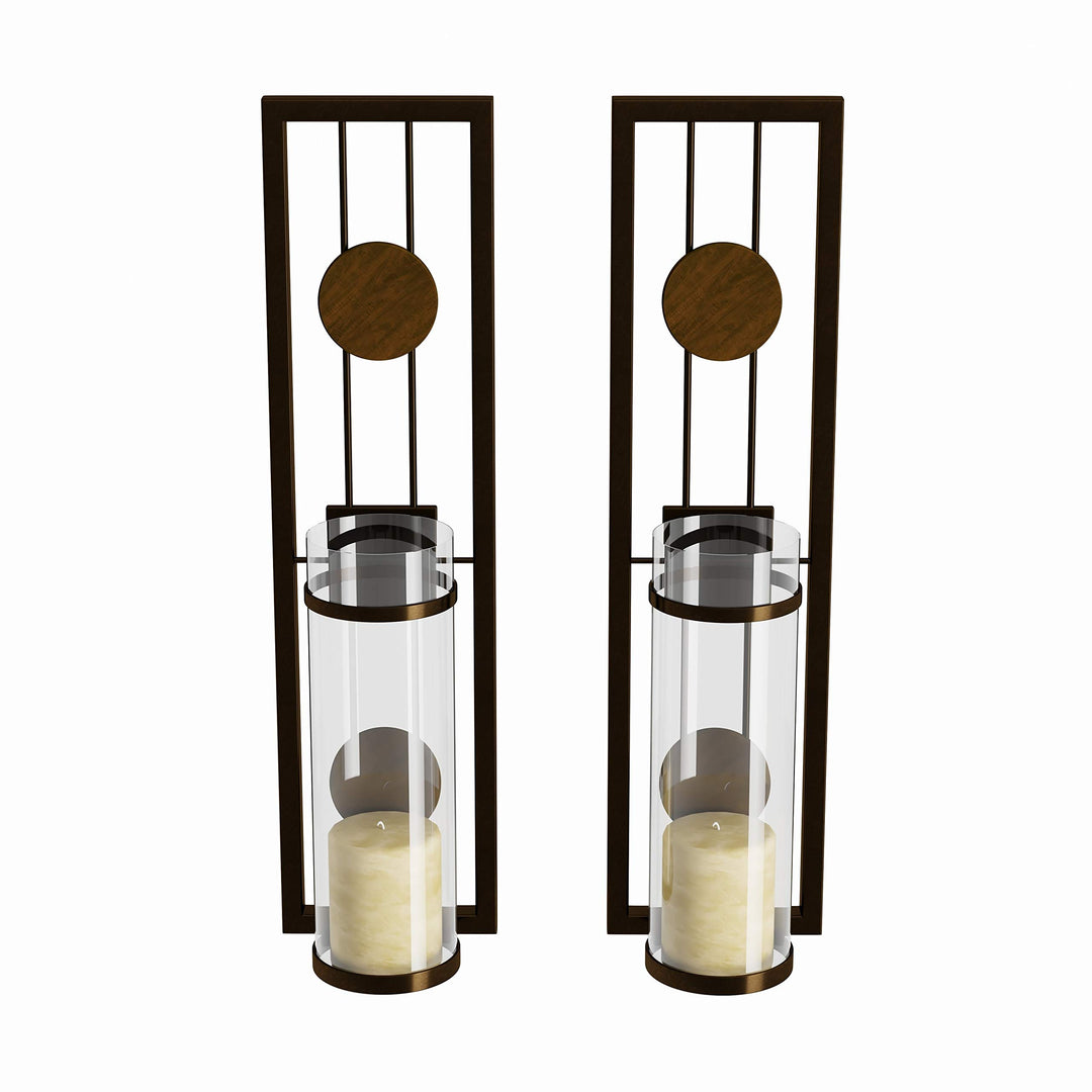 COLIBYOU 2 Piece Brown Tan Candle Holders Metal Sconce Set Modern Contemporary