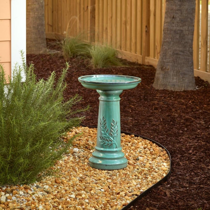 Traditional Ceramic Birdbath Green Pedestal