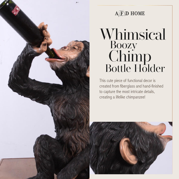 AFD Home Boozy Chimp Bottle Holder Unique Wine Decor Funny Chimp Statue 19 - Diamond Home USA