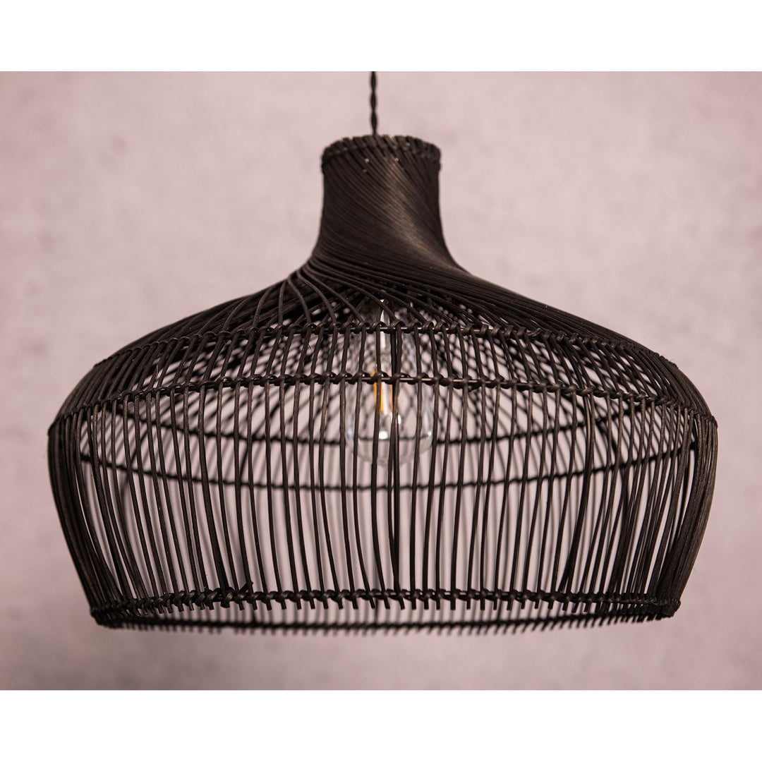 Modern Hand-woven Rattan Black Coastal Hanging Light 18" Wide Bohemian