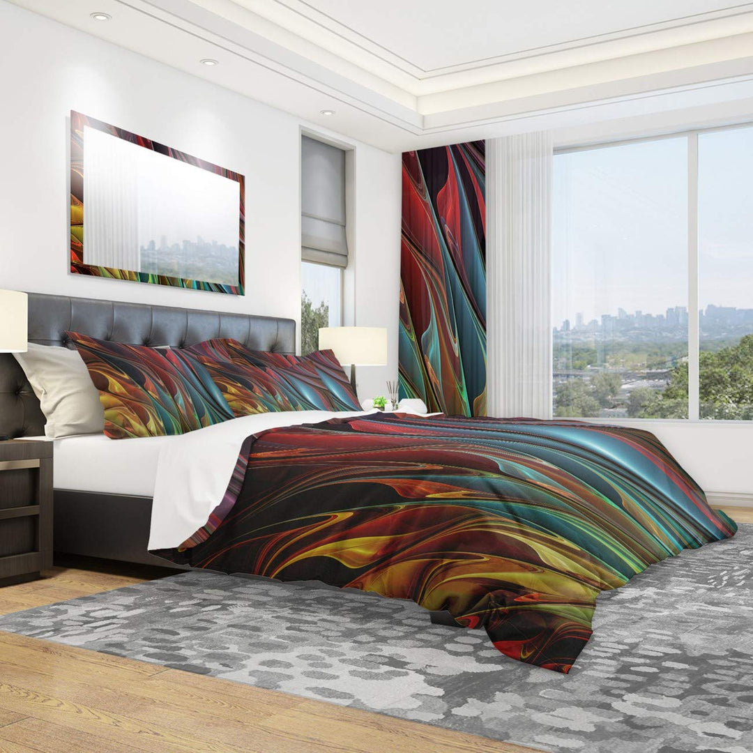 Designart Leaves of Color-Modern & Contemporary Duvet Cover Bedding Set Full/Queen Cover +2 Shams (comforter not included)