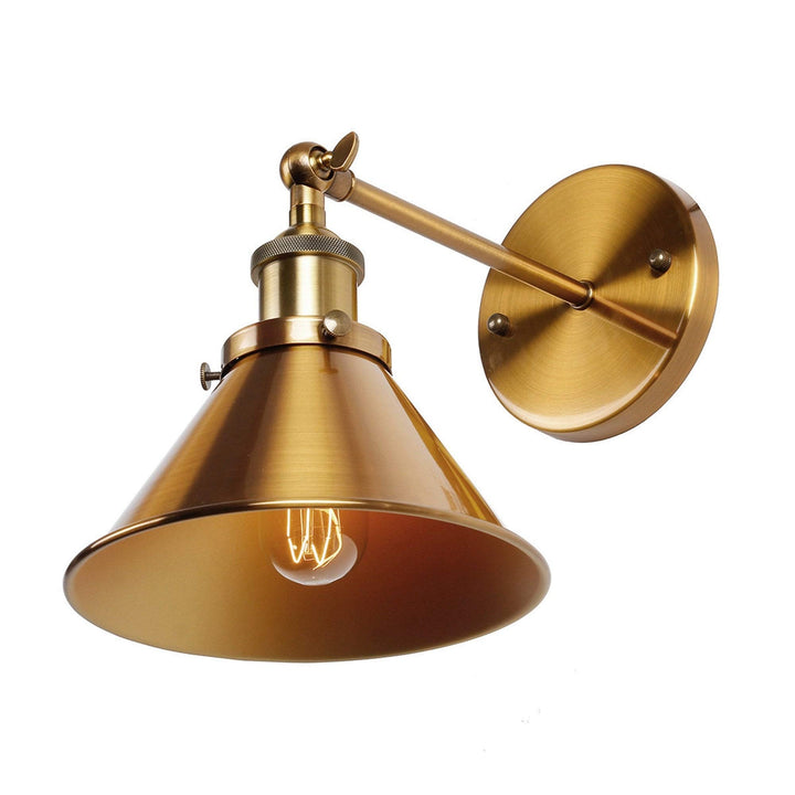 Brass Wall Sconce with Metal Cone Shade Gold Industrial Dimmable