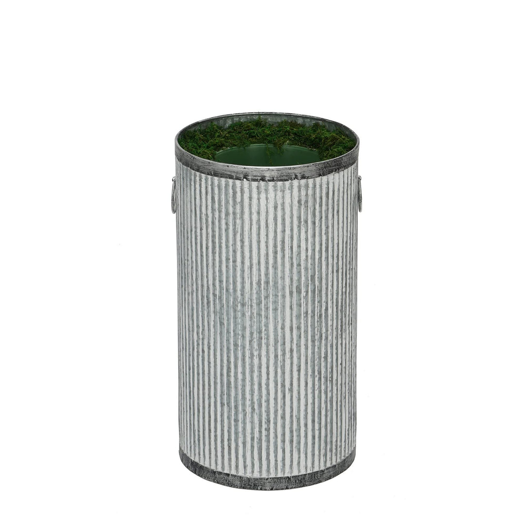 Large Ribbed Metal Planter Grey Farmhouse Distressed