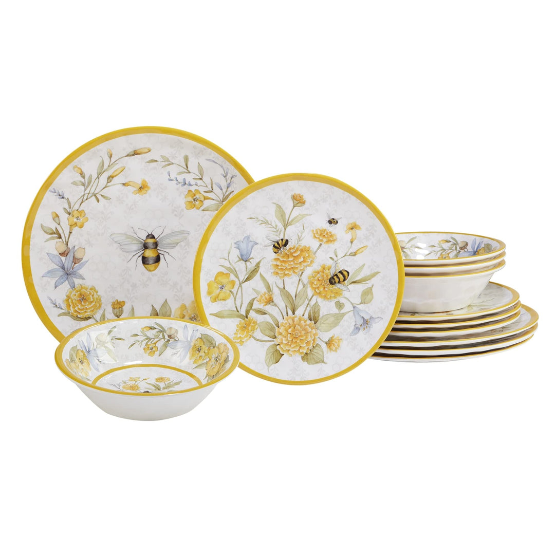 Bee Sweet 12-piece Dinnerware Set Service For 4 Multi Color Off/White Yellow