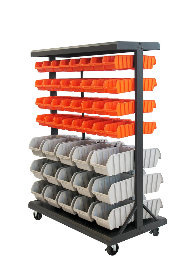 TRINITY Dual-Sided Mobile Black Rolling Bin Rack 19.75 x 35.50 x 48.50 inches