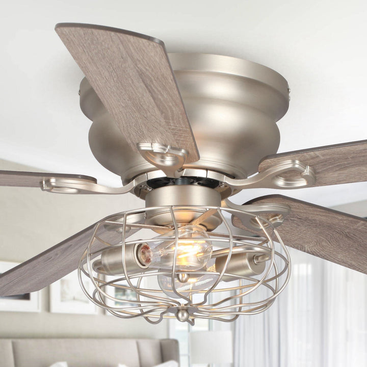 48" Wooden 5-blade Low Profile Ceiling Fan With Remote Silver Industrial - Diamond Home USA