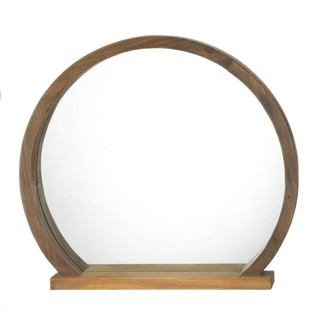 Round Wooden Mirror with Shelf 17.75x2.75x16 Brown