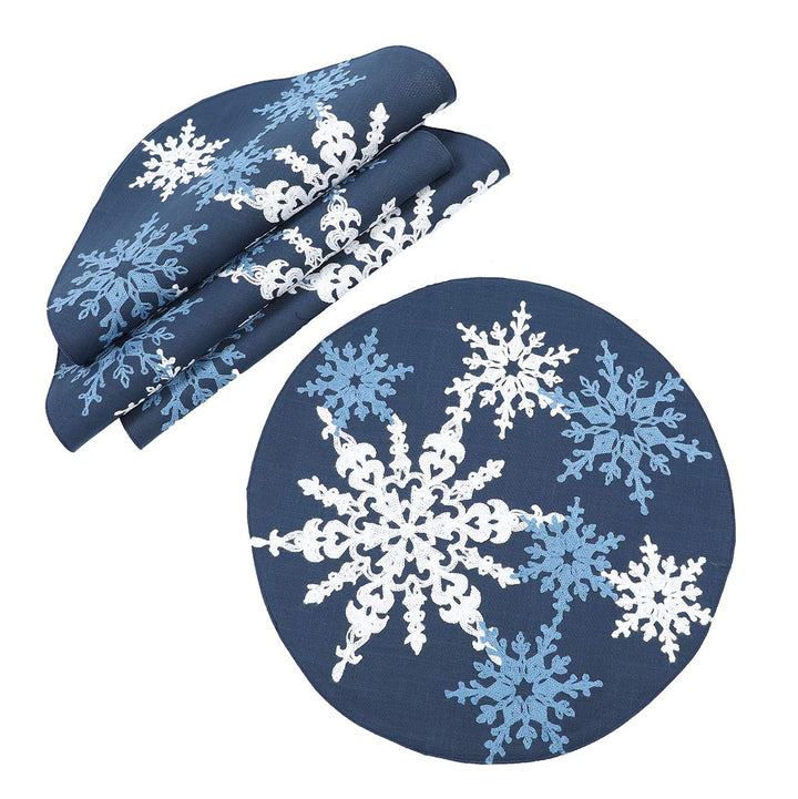 Manor Luxe Magical Snowflakes Placemats 16" Round Dark Blue Blue - 16"Round