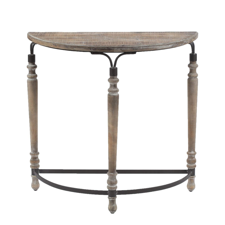 Robin Road Wood Rustic Half Moon Table Black Brown Farmhouse Semi-Circle Iron