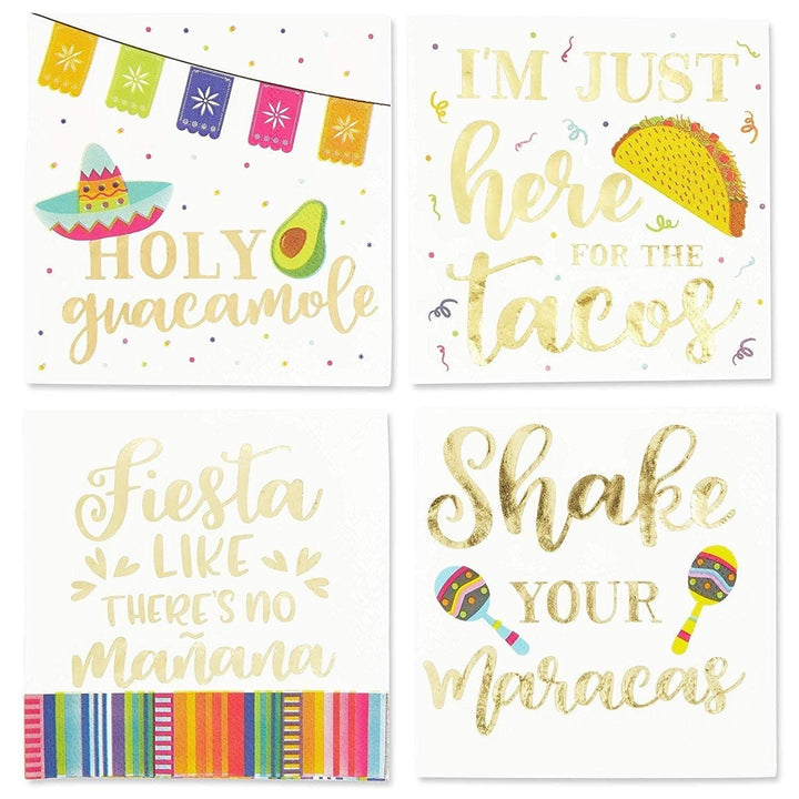 Mexican Cocktail Napkins With Gold Foil For Parties 5 X Inches Orange Red Yellow