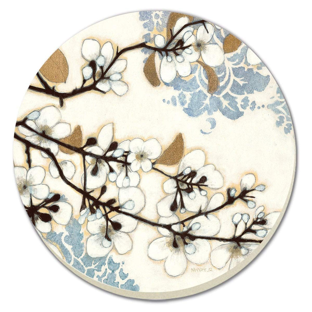 Absorbent Stone Coasters Dogwood Branch Set of 4 Sandstone