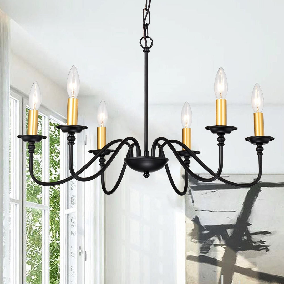 Modern Farmhouse French Country Chandelier Black and Gold 6-light Mid-century