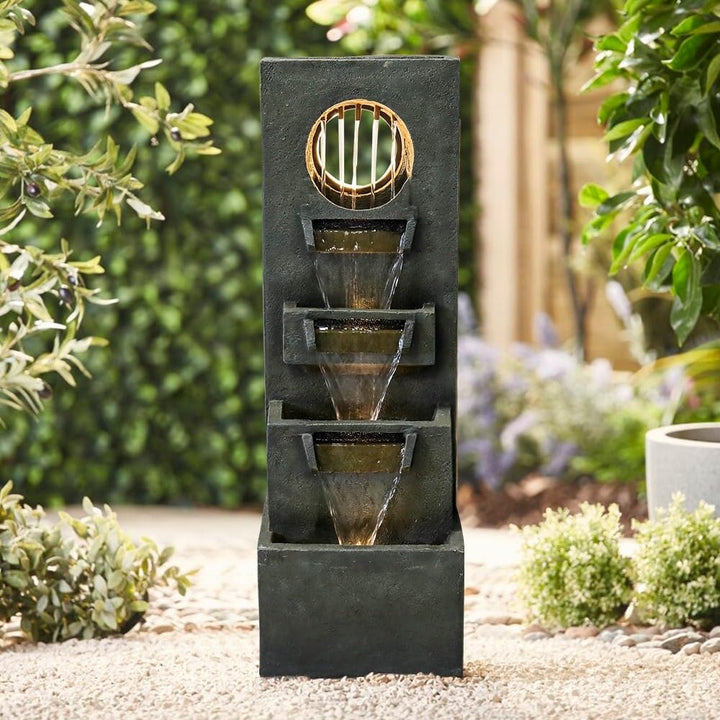 Garden Fountain Outdoor W/led Lights Indoor Modern Cascading Floor Grey