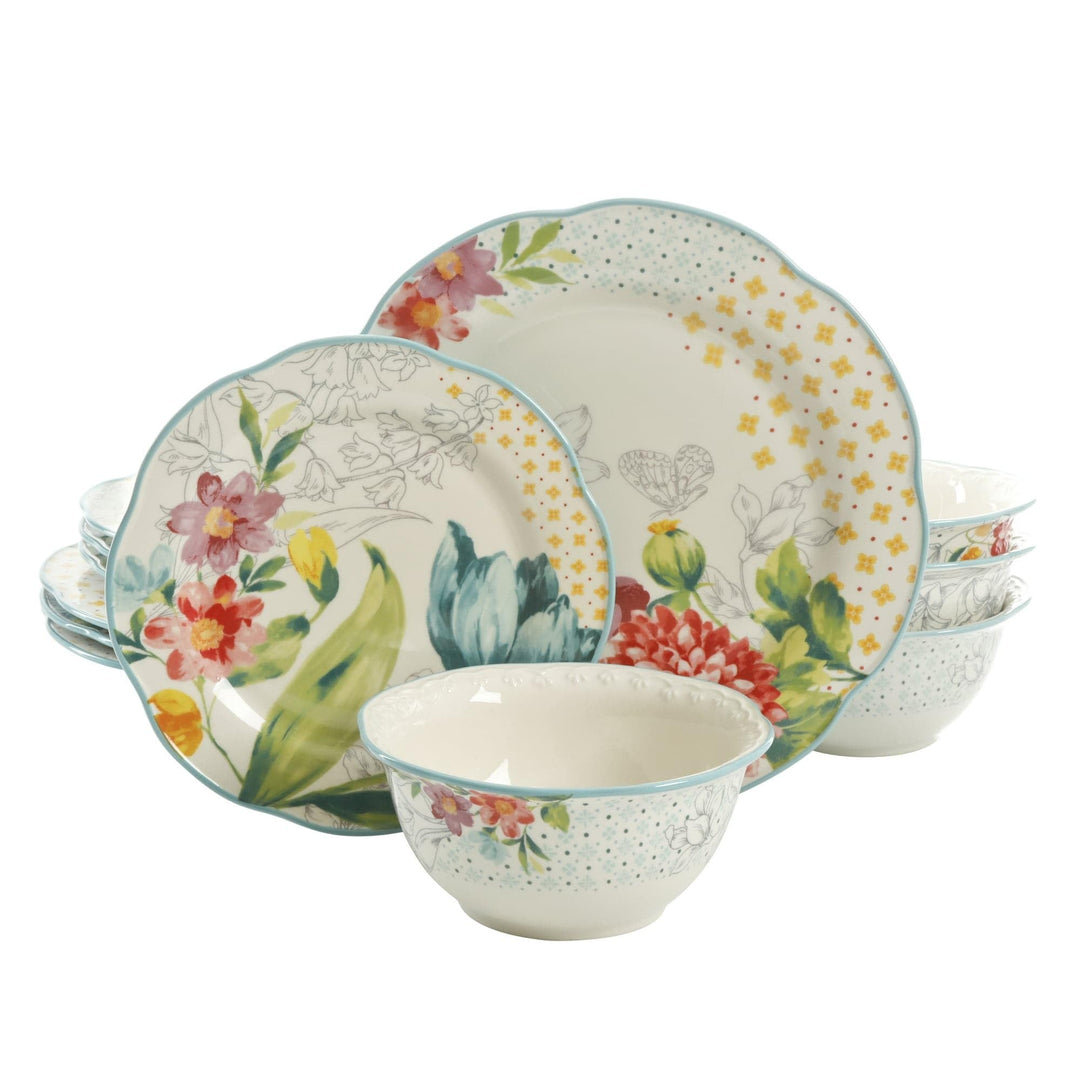 Blooming Bouquet 12-piece Dinnerware Set Multi Color Floral Modern