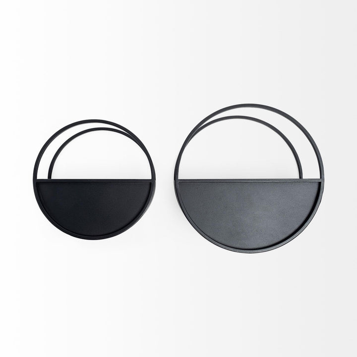 Matte Black Metal Circular Hanging Wall Planters (Set of 2) Modern Contemporary