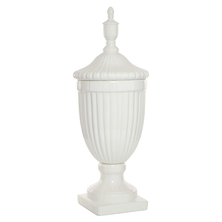 Updated Traditional White Ceramic 26-inches High X 10-inches Wide Gloss Urn