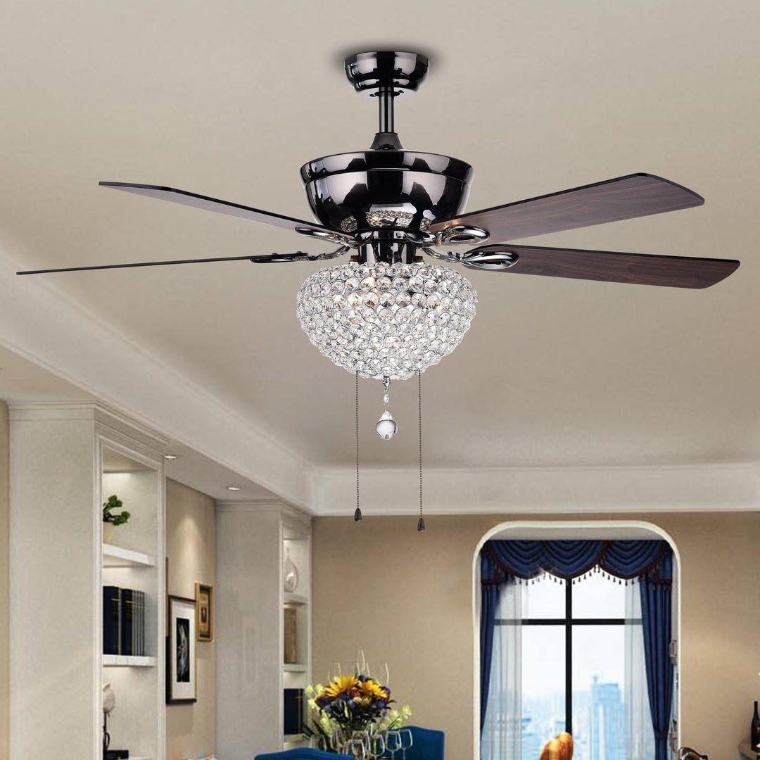 Black 52-inch 3-Light Lighted Ceiling Fan W Crystal Basket Shade 5-Blade 2 Color