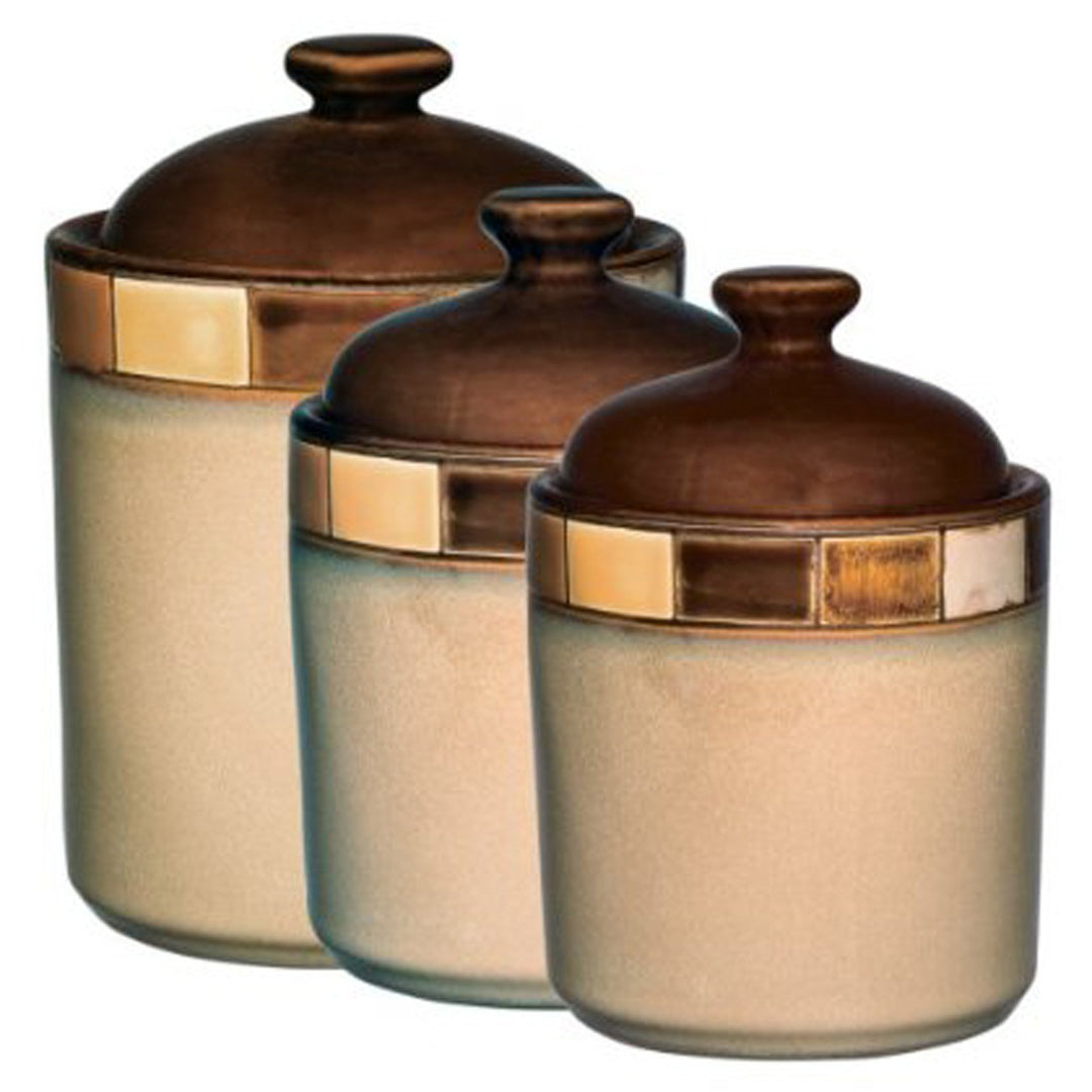 Gibson Elite Canister Container Jar 3 Piece Set Brown Multi