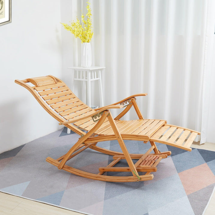 Bamboo Rocking Chairs Foldable Lounges Natural Classic Wood Finish Arm Reclining - Diamond Home USA