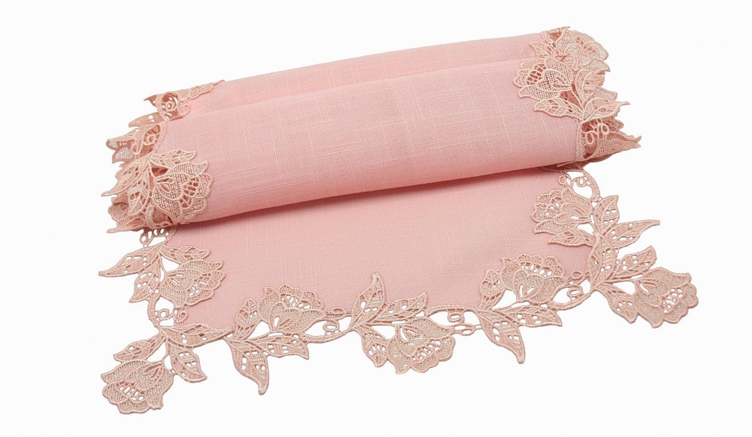 Manor Luxe English Lace Trim Table Runner 16 by 72-Inch Rose Quartz 16"x72"