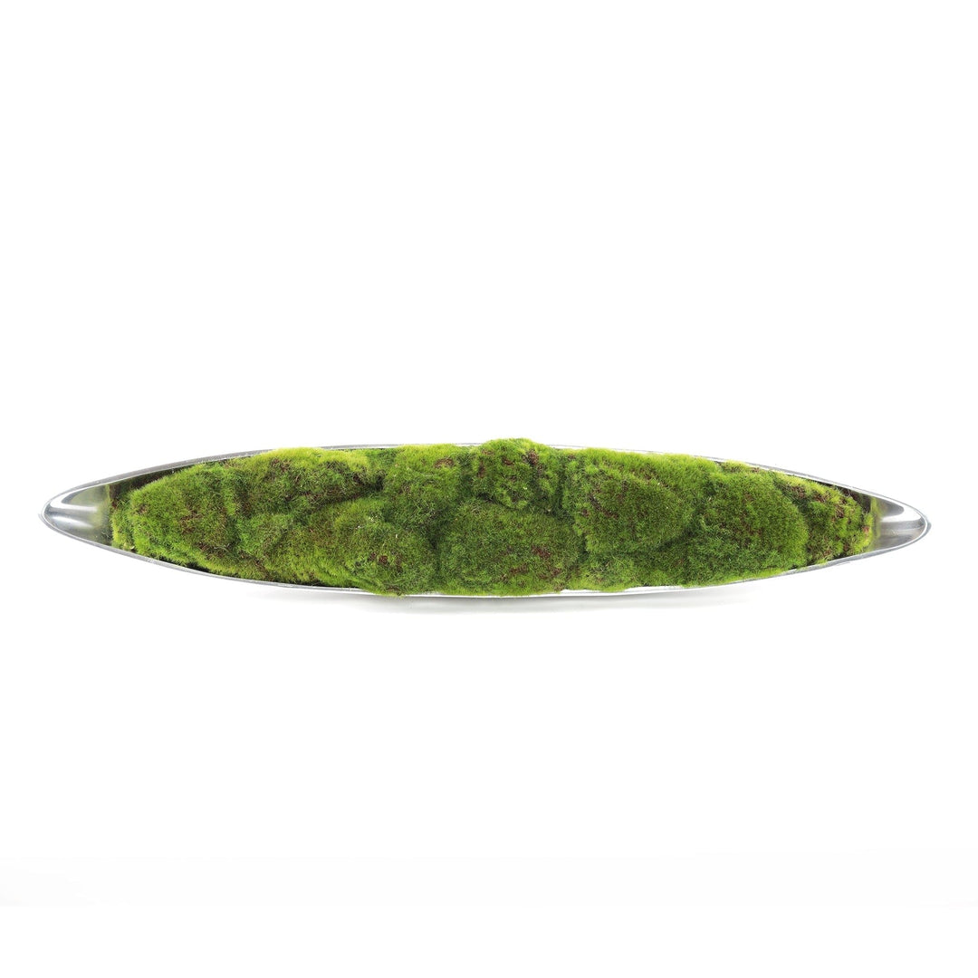 Green Grass Moss Arrangement in Small Metal Boat Tray Handmade