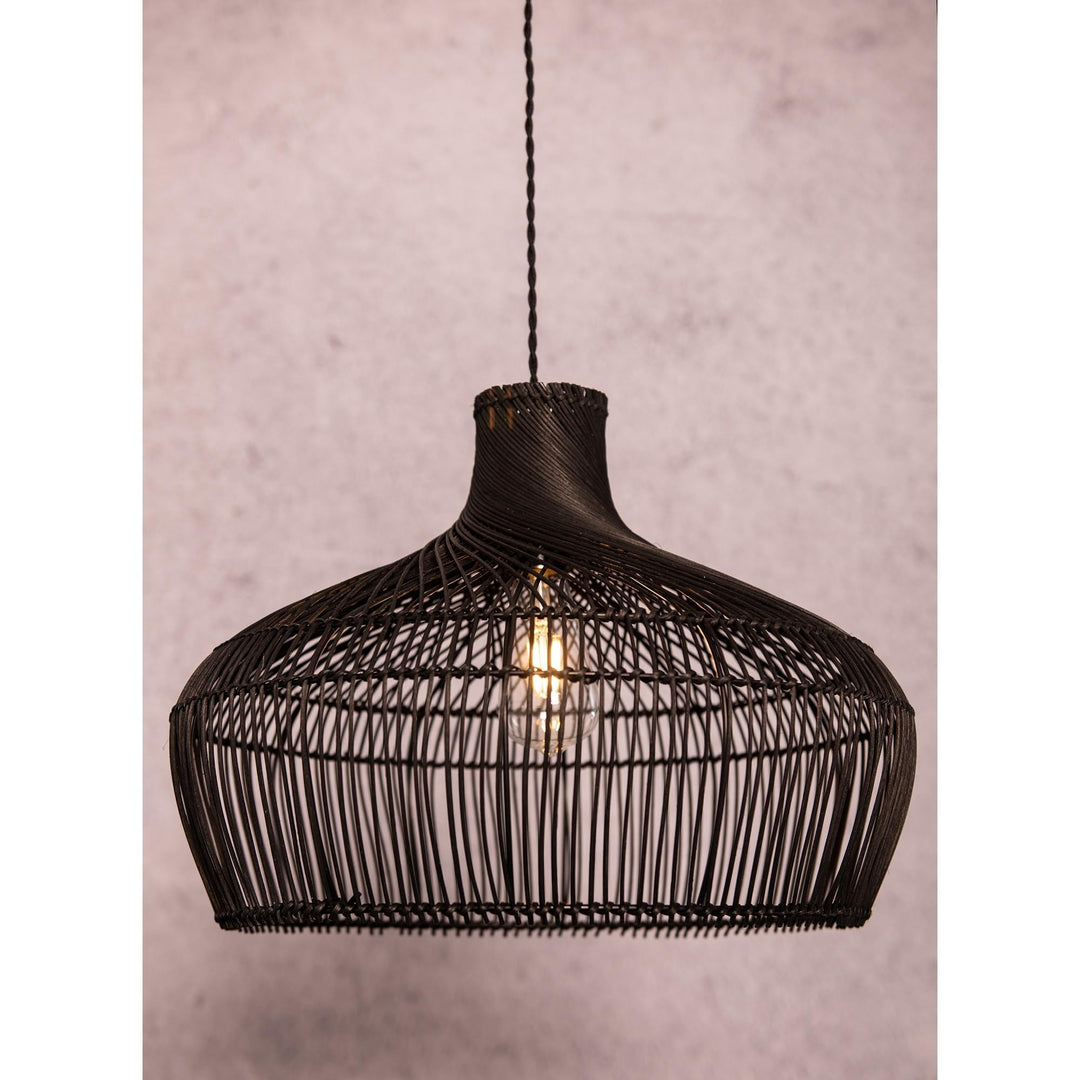 Modern Hand-woven Rattan Black Coastal Hanging Light 18" Wide Bohemian 18" Wide - Black