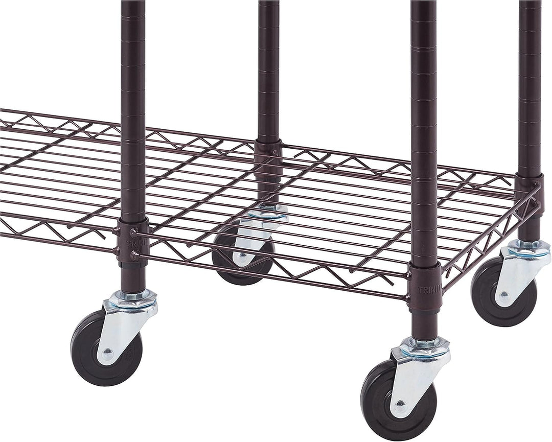 TRINITY Rolling Garment Rack With Shelves And Storage Hooks For Clothing Storage Dark Bronze