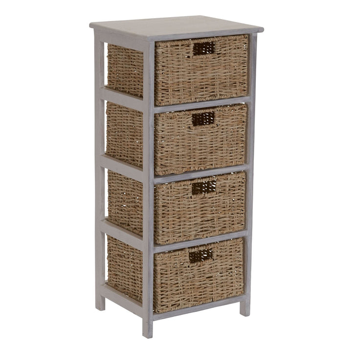 Whitewash 4-Basket Storage Tower Brown Beach Wicker-Rattan Painted