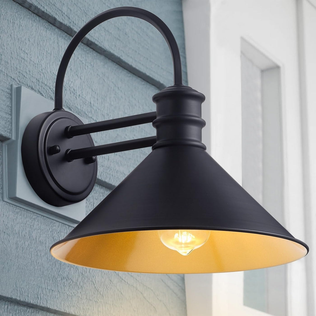 Vintage Farmhouse 1-light Matte Black Gooseneck Wall Sconce with Cone Metal