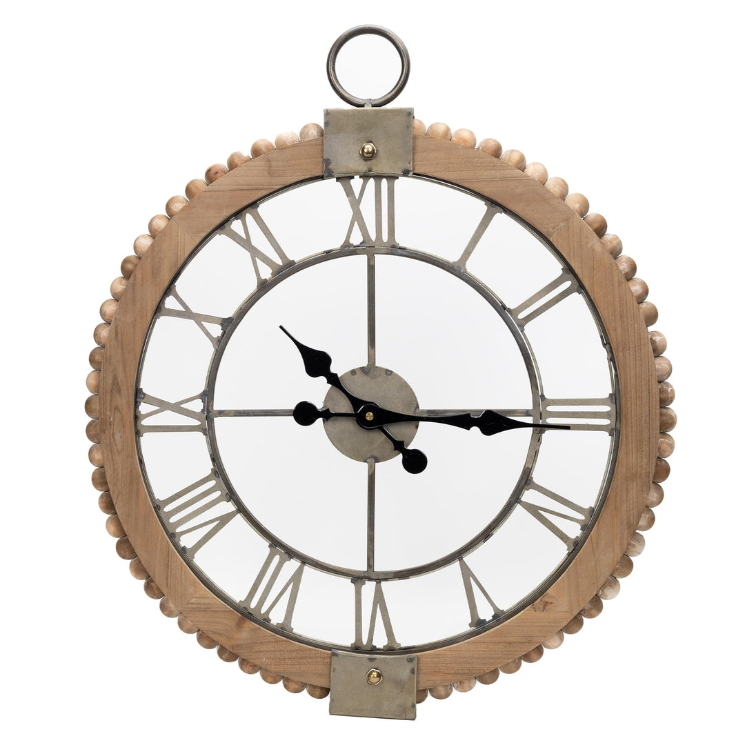 Beaded Wood Wall Clock with Metal Face 30" h Brown Round Natural Finish Minute