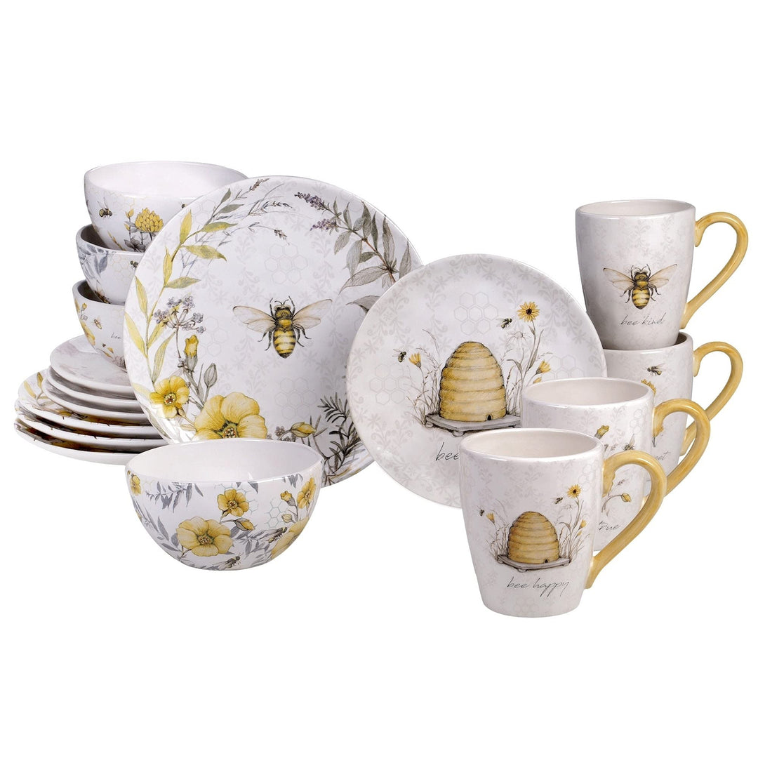 Bee Sweet 16-piece Dinnerware Set (Service For 4) Grey Multi Color Yellow Floral