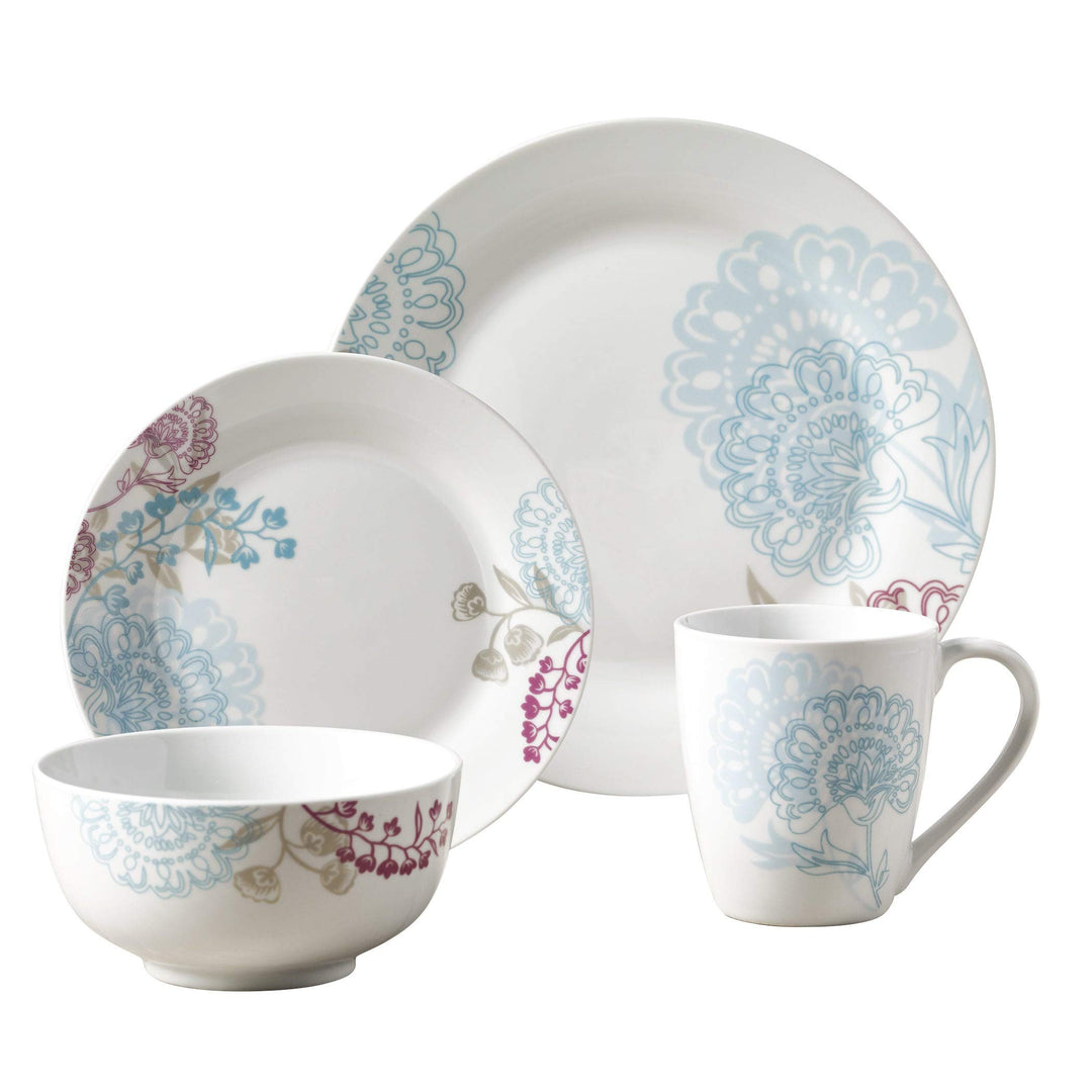 16pc Dinnerware Set Multi Color Floral Bohemian Casual Round Ceramic