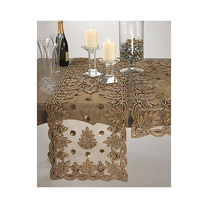 Color Lakshmi Hand Beaded Table Runner. 16" x 72" Rectangular