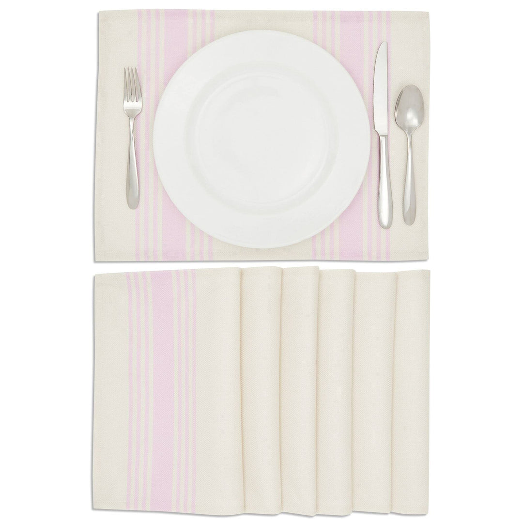 Set of 6 Placemats 13 X 17 in Beige Pink Striped Washable Place Mats for Kitchen