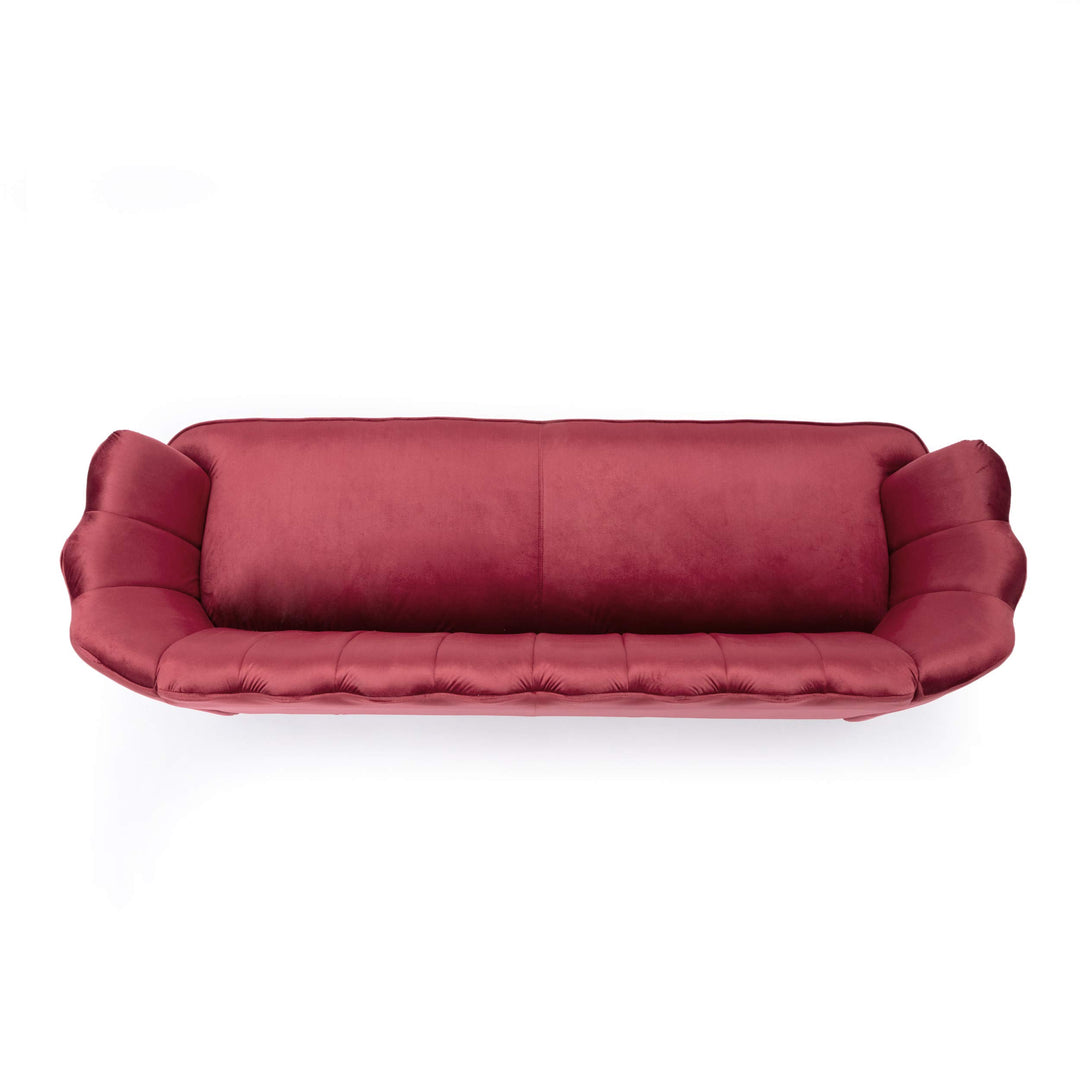 Christopher Knight Home Reitz Channel Stitch 3 Seater Shell Sofa - Velvet - Berry Red + Gold