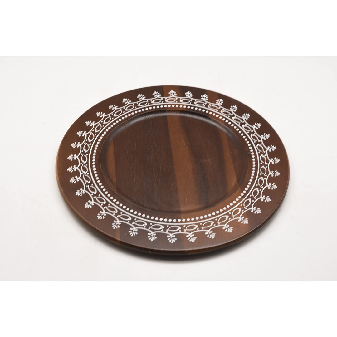 Acacia Wooden Charger Plate 4pcs/set Brown Round Wood 4 Piece Dishwasher Safe - Diamond Home USA