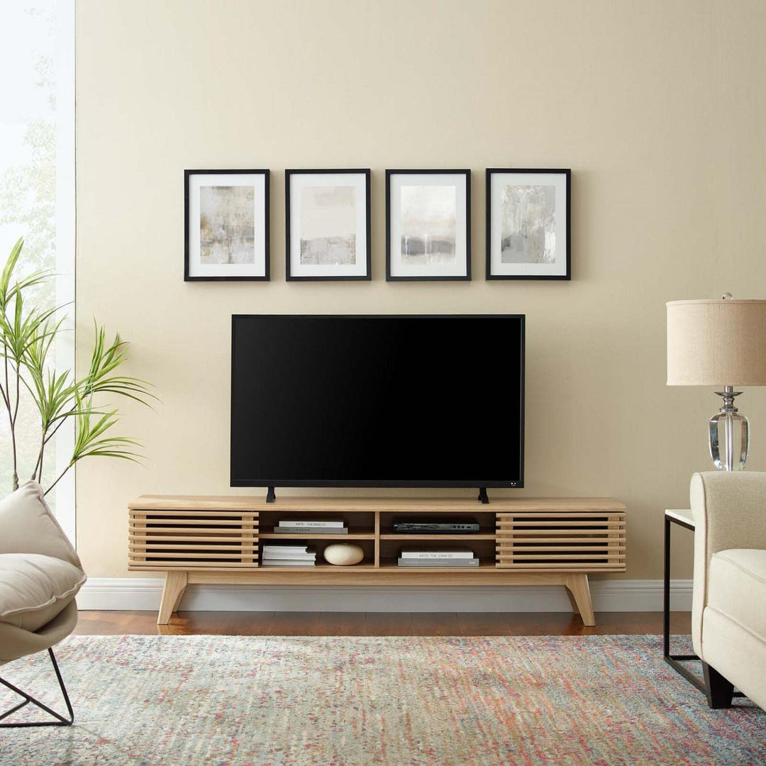 Modway Render Mid-Century Modern Low Profile 70 Inch Media Console TV Stand in Oak