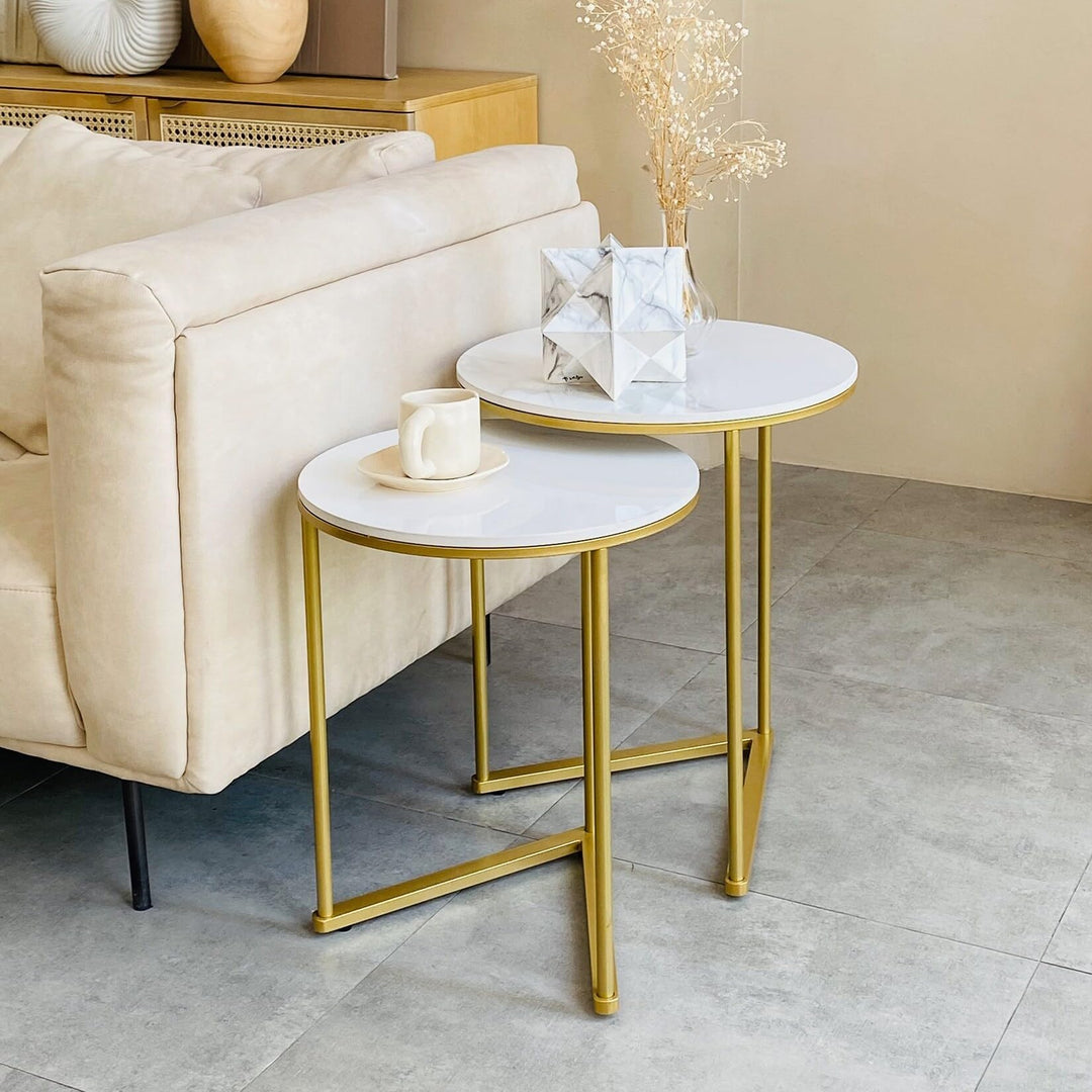 Modern Marble and Gold Metal Frame Nesting Tables (Set of 2) Contemporary