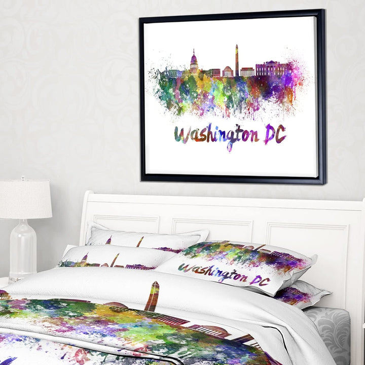 DESIGN ART Designart "Washington DC Skyline" Cityscape Framed Canvas Artwork 40 in. wide x 30 in. high