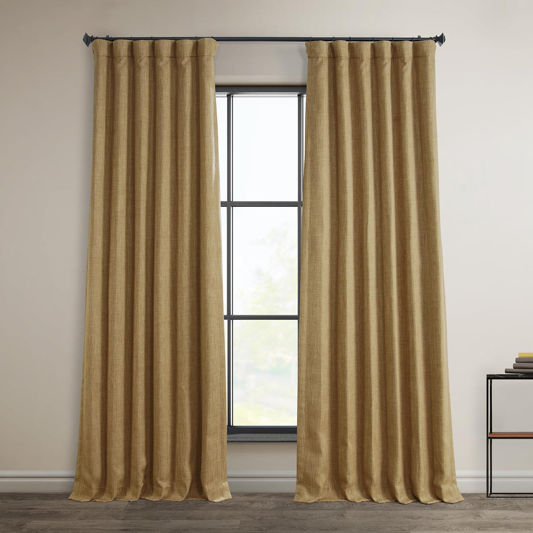 HPD Half Price Drapes Faux Linen Room Darkening Curtains - 108 Inches Long 50 X 108 - Butterscotch